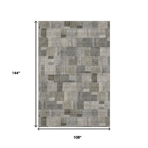 HomeRoots 9' X 12' Stylish Taupe Charcoal Beige Geometric Area Rug - Washable, UV Protected, Kid & Pet Friendly! 653439