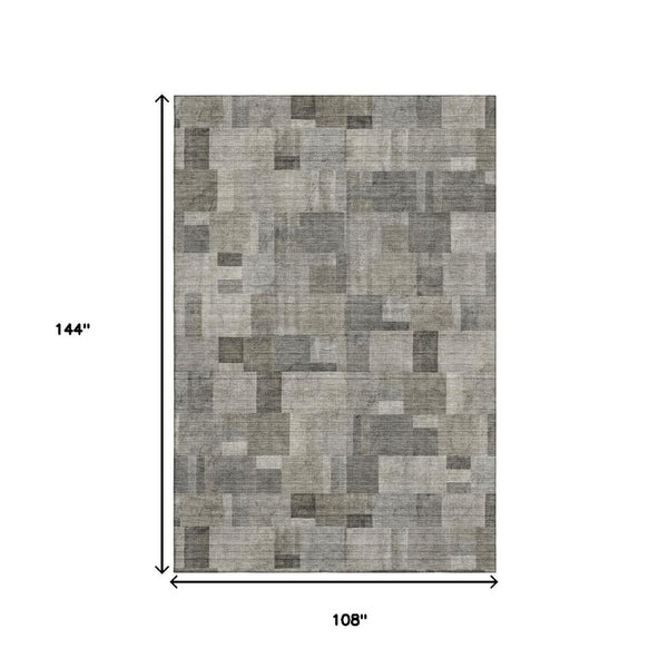 HomeRoots 9' X 12' Stylish Taupe Charcoal Beige Geometric Area Rug - Washable, UV Protected, Kid & Pet Friendly! 653439