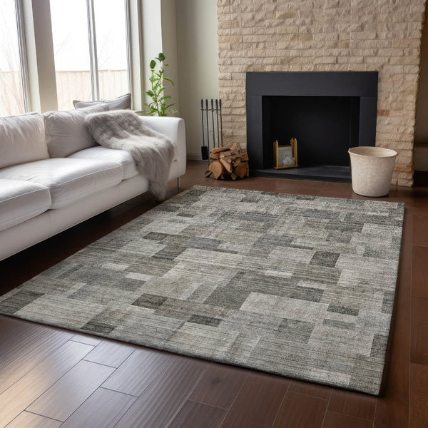 HomeRoots 10' Geometric Taupe Charcoal Beige Area Rug - Washable, UV Protected, Stain Resistant for Busy Homes 653440