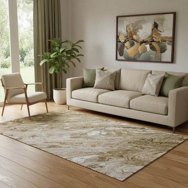 HomeRoots 5' X 8' Brown And Ivory Abstract Area Rug - Washable, UV-Protected, Durable Design for Any Space 653442