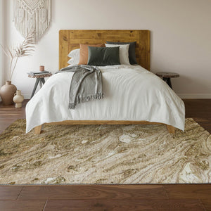 HomeRoots 5' X 8' Brown And Ivory Abstract Area Rug - Washable, UV-Protected, Durable Design for Any Space 653442