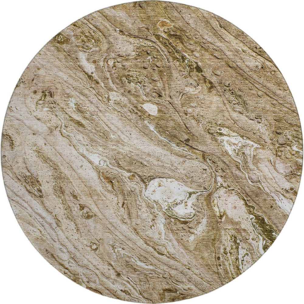 HomeRoots 8' Brown And Ivory Abstract Washable Round Rug – Stylish, Durable, Stain Resistant with UV Protection 653443
