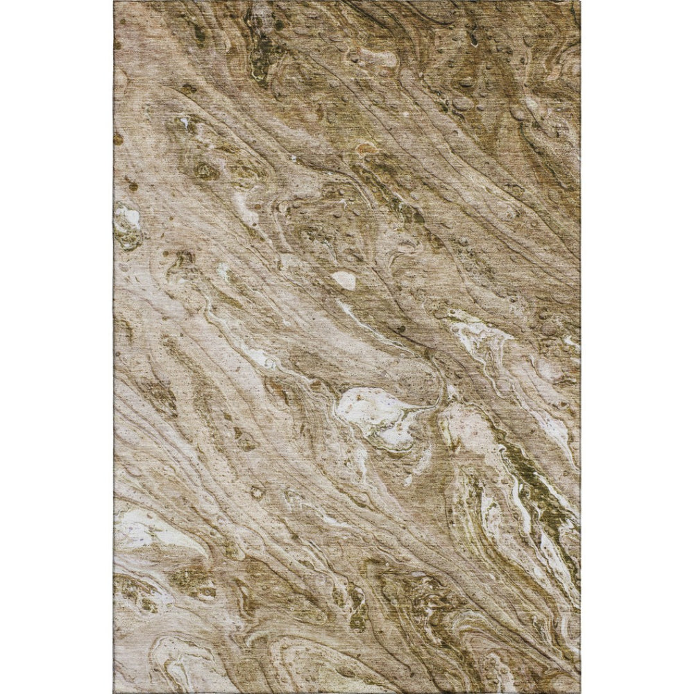 HomeRoots 8' X 10' Stylish Brown and Ivory Abstract Washable Area Rug with UV Protection for High-Traffic Rooms 653444
