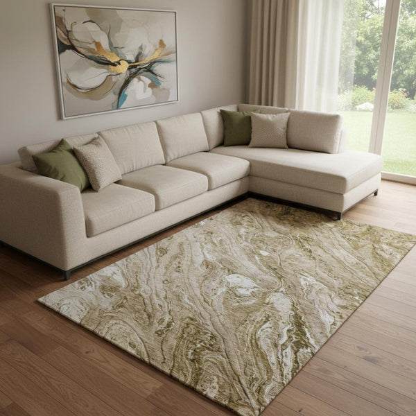 HomeRoots 8' X 10' Stylish Brown and Ivory Abstract Washable Area Rug with UV Protection for High-Traffic Rooms 653444