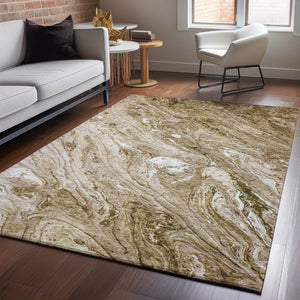 HomeRoots 9' X 12' Brown and Ivory Abstract Area Rug - Durable, Stain-Resistant with UV Protection for Homes 653445