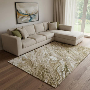 HomeRoots 9' X 12' Brown and Ivory Abstract Area Rug - Durable, Stain-Resistant with UV Protection for Homes 653445