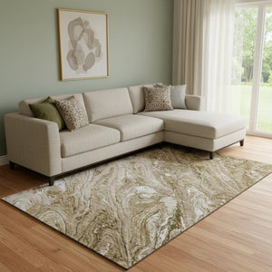 HomeRoots 10' Brown & Ivory Abstract Washable Area Rug - Durable, Stain-Resistant, UV Protected for Homes 653446