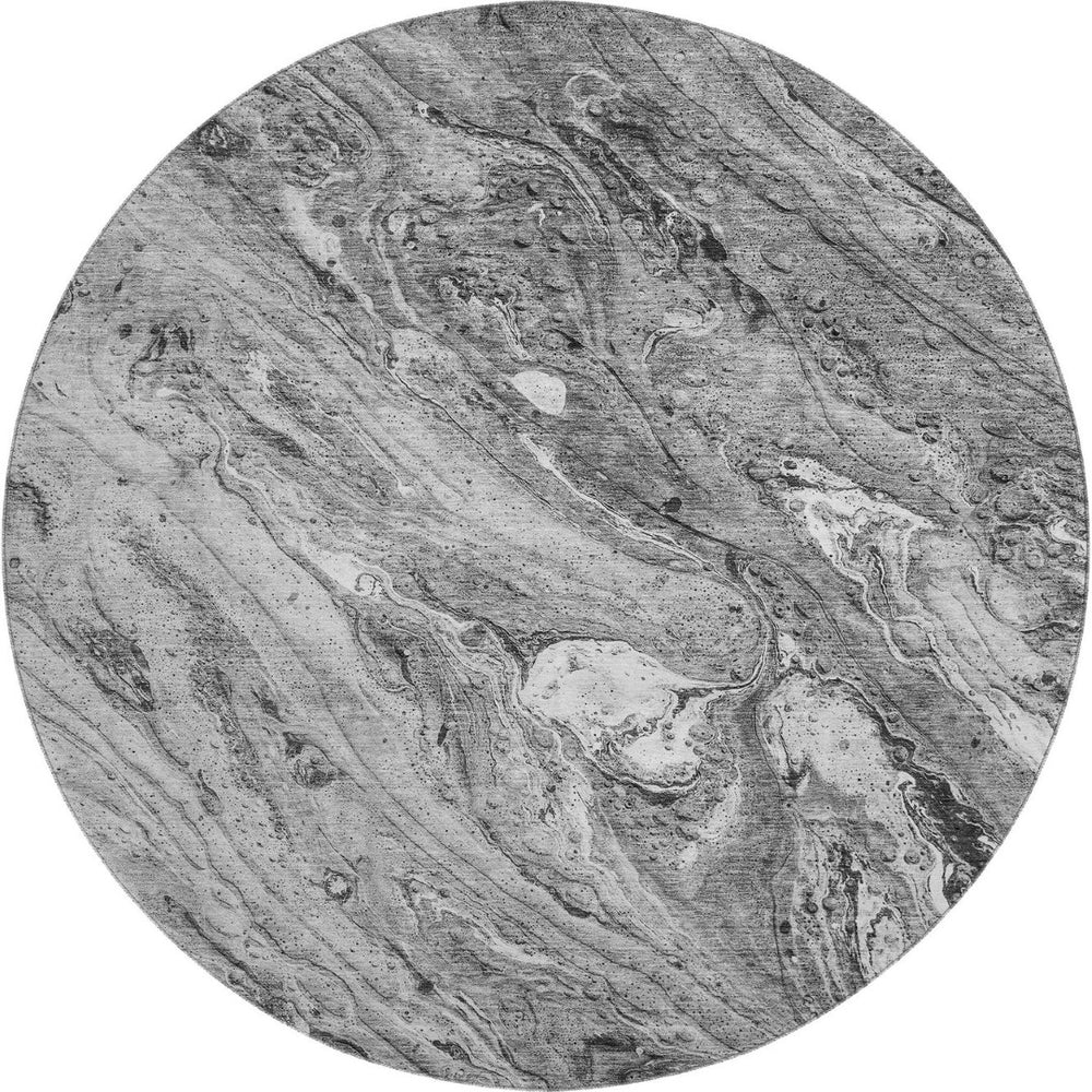 HomeRoots 8' Gray and Ivory Abstract Round Rug – Washable, UV Protected, Modern Design for Busy Homes 653449