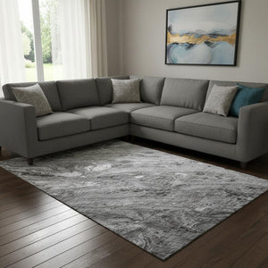 HomeRoots 8' X 10' Gray & Ivory Abstract Area Rug - Washable, Stain-Resistant & UV Protected for Modern Living 653450