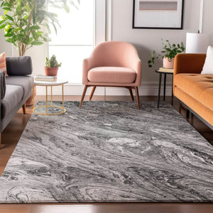 HomeRoots 8' X 10' Gray & Ivory Abstract Area Rug - Washable, Stain-Resistant & UV Protected for Modern Living 653450