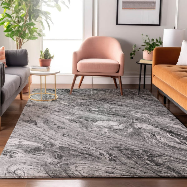 HomeRoots 8' X 10' Gray & Ivory Abstract Area Rug - Washable, Stain-Resistant & UV Protected for Modern Living 653450