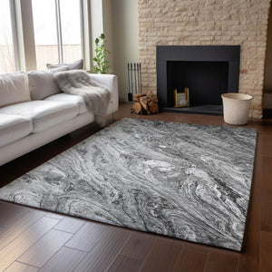 HomeRoots 8' X 10' Gray & Ivory Abstract Area Rug - Washable, Stain-Resistant & UV Protected for Modern Living 653450