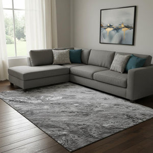HomeRoots 9' X 12' Gray And Ivory Washable Area Rug – UV Protected, Soft Polyester for High-Traffic Areas 653451