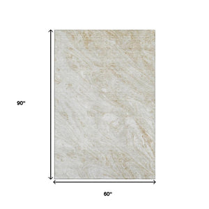 HomeRoots 5' X 8' Ivory And Beige Abstract Washable Area Rug - Durable, Stylish, UV-Protected for Busy Homes 653454