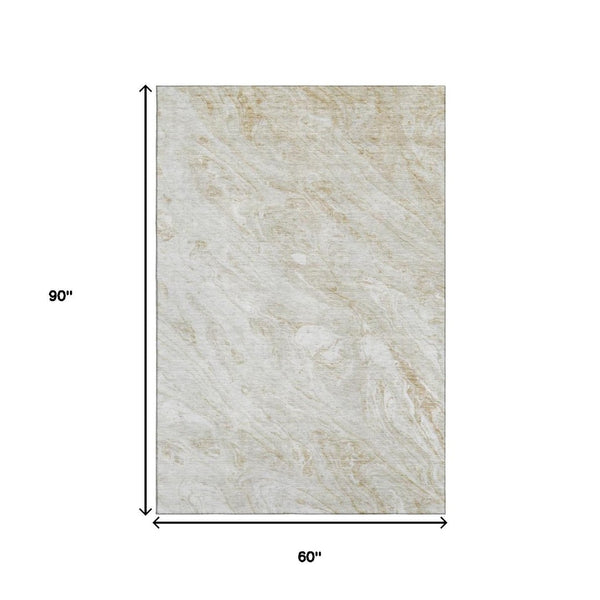 HomeRoots 5' X 8' Ivory And Beige Abstract Washable Area Rug - Durable, Stylish, UV-Protected for Busy Homes 653454