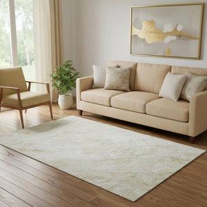 HomeRoots 5' X 8' Ivory And Beige Abstract Washable Area Rug - Durable, Stylish, UV-Protected for Busy Homes 653454