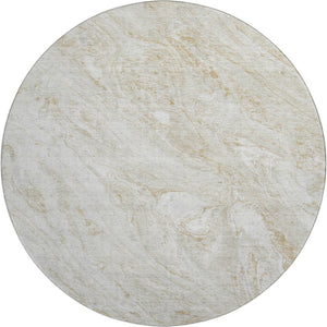 HomeRoots 8' Ivory and Beige Abstract Round Rug - Stylish, Washable, UV-Protected for Kids & Pets' Play Areas 653455