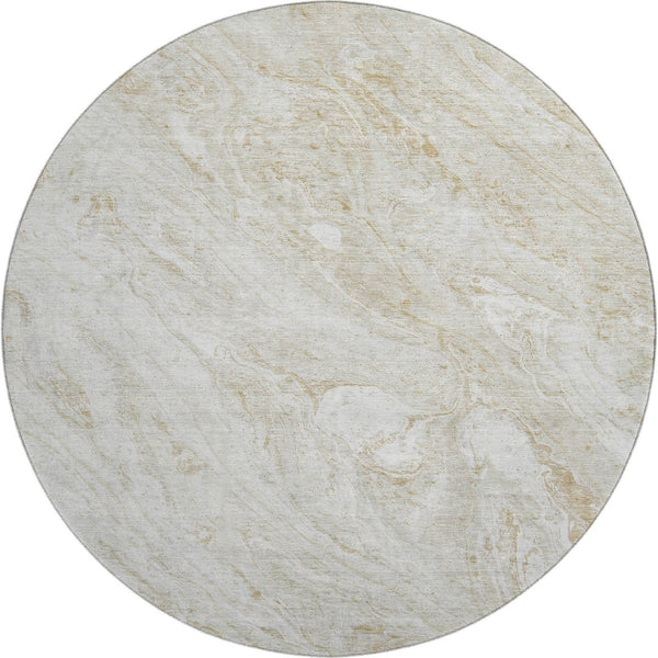 HomeRoots 8' Ivory and Beige Abstract Round Rug - Stylish, Washable, UV-Protected for Kids & Pets' Play Areas 653455