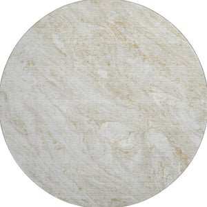 HomeRoots 8' Ivory and Beige Abstract Round Rug - Stylish, Washable, UV-Protected for Kids & Pets' Play Areas 653455