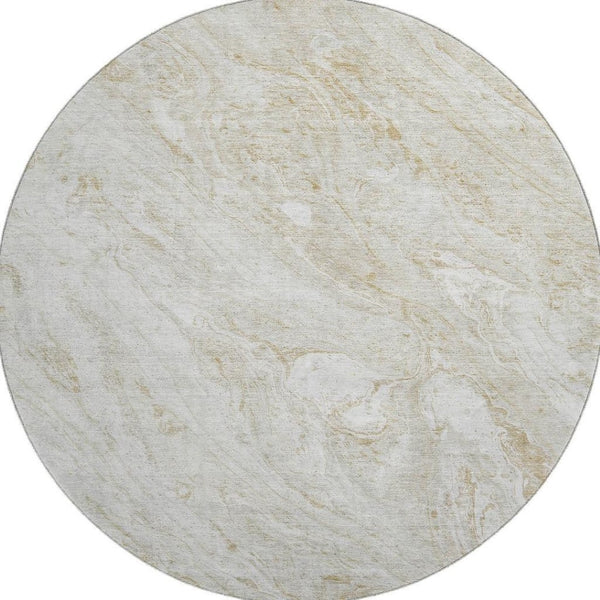 HomeRoots 8' Ivory and Beige Abstract Round Rug - Stylish, Washable, UV-Protected for Kids & Pets' Play Areas 653455