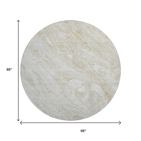 HomeRoots 8' Ivory and Beige Abstract Round Rug - Stylish, Washable, UV-Protected for Kids & Pets' Play Areas 653455