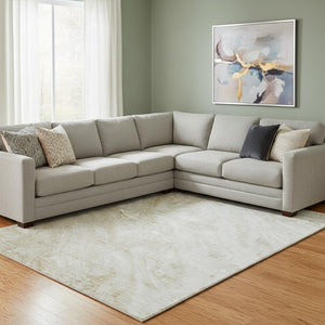 HomeRoots 8' X 10' Stylish Ivory and Beige Washable Area Rug with UV Protection for Modern Living Spaces 653456