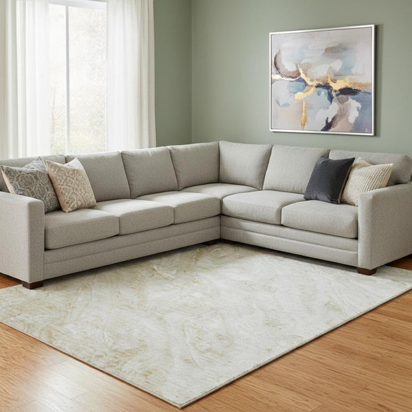 HomeRoots 8' X 10' Stylish Ivory and Beige Washable Area Rug with UV Protection for Modern Living Spaces 653456