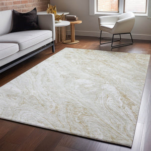 HomeRoots 8' X 10' Stylish Ivory and Beige Washable Area Rug with UV Protection for Modern Living Spaces 653456
