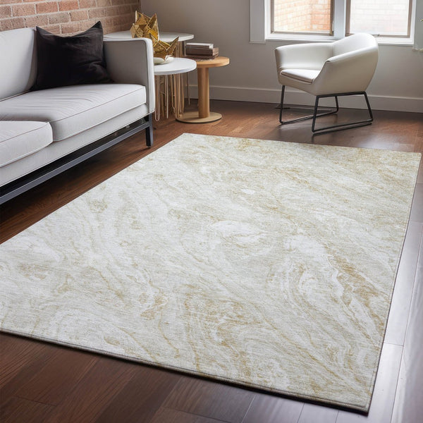 HomeRoots 8' X 10' Stylish Ivory and Beige Washable Area Rug with UV Protection for Modern Living Spaces 653456