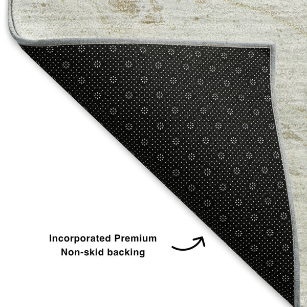 HomeRoots 8' X 10' Stylish Ivory and Beige Washable Area Rug with UV Protection for Modern Living Spaces 653456
