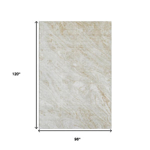 HomeRoots 8' X 10' Stylish Ivory and Beige Washable Area Rug with UV Protection for Modern Living Spaces 653456