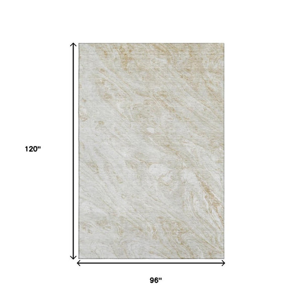 HomeRoots 8' X 10' Stylish Ivory and Beige Washable Area Rug with UV Protection for Modern Living Spaces 653456