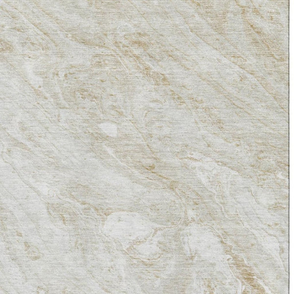 HomeRoots 9' X 12' Ivory and Beige Abstract Washable Area Rug with UV Protection for Modern Homes & Families 653457
