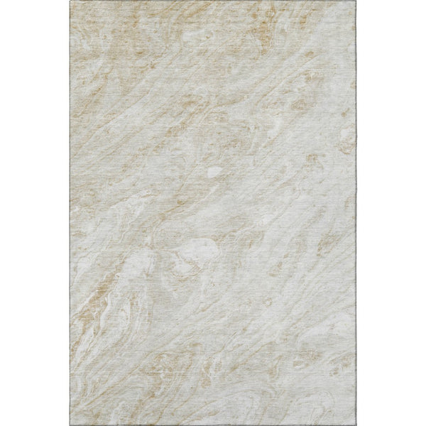 HomeRoots 9' X 12' Ivory and Beige Abstract Washable Area Rug with UV Protection for Modern Homes & Families 653457