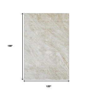HomeRoots 10' X 14' Ivory and Beige Abstract Washable Area Rug with UV Protection for Homes with Kids & Pets 653458