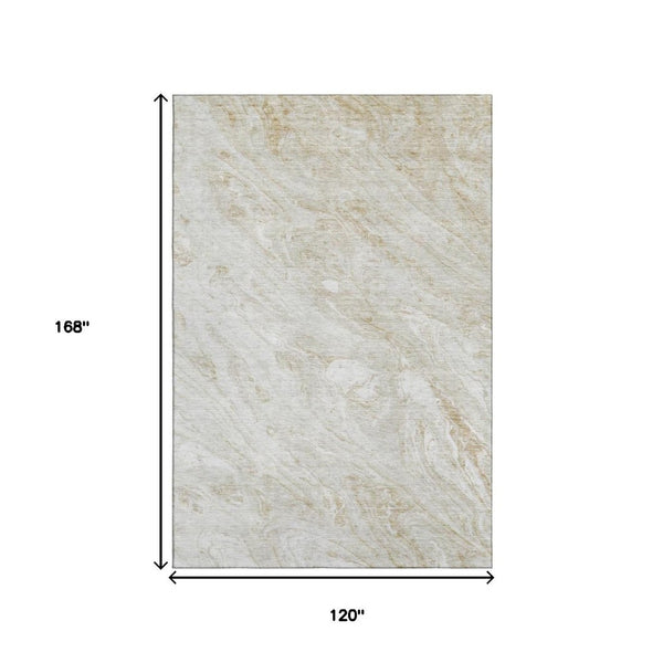 HomeRoots 10' X 14' Ivory and Beige Abstract Washable Area Rug with UV Protection for Homes with Kids & Pets 653458
