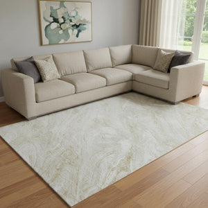 HomeRoots 10' X 14' Ivory and Beige Abstract Washable Area Rug with UV Protection for Homes with Kids & Pets 653458