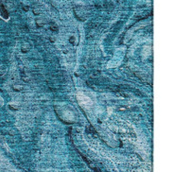HomeRoots 5' X 8' Sky Blue and Ivory Abstract Area Rug - Washable, UV Protected & Perfect for Modern Living Spaces 653460
