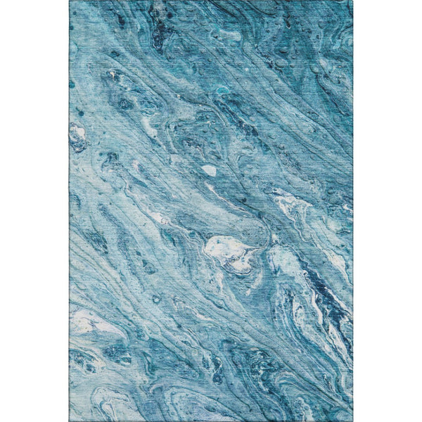 HomeRoots 5' X 8' Sky Blue and Ivory Abstract Area Rug - Washable, UV Protected & Perfect for Modern Living Spaces 653460