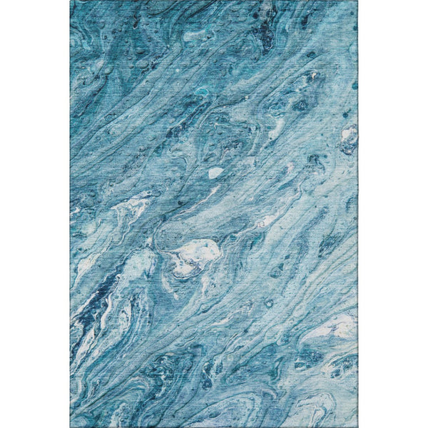 HomeRoots 5' X 8' Sky Blue and Ivory Abstract Area Rug - Washable, UV Protected & Perfect for Modern Living Spaces 653460