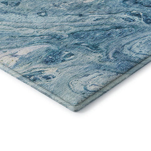 HomeRoots 8' Sky Blue and Ivory Abstract Round Rug – Washable, Durable, UV-Protected for Modern Living Spaces 653461