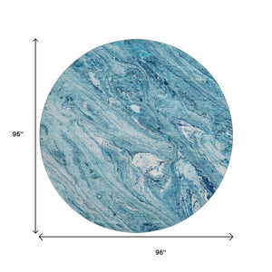 HomeRoots 8' Sky Blue and Ivory Abstract Round Rug – Washable, Durable, UV-Protected for Modern Living Spaces 653461