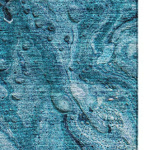 HomeRoots 8' X 10' Sky Blue & Ivory Abstract Area Rug - Washable, UV-Protected, Modern Design for Durability 653462