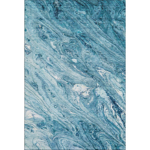 HomeRoots 8' X 10' Sky Blue & Ivory Abstract Area Rug - Washable, UV-Protected, Modern Design for Durability 653462