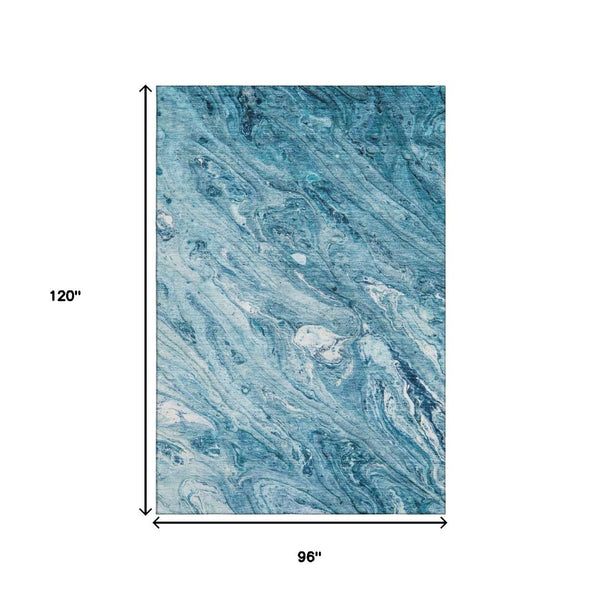 HomeRoots 8' X 10' Sky Blue & Ivory Abstract Area Rug - Washable, UV-Protected, Modern Design for Durability 653462