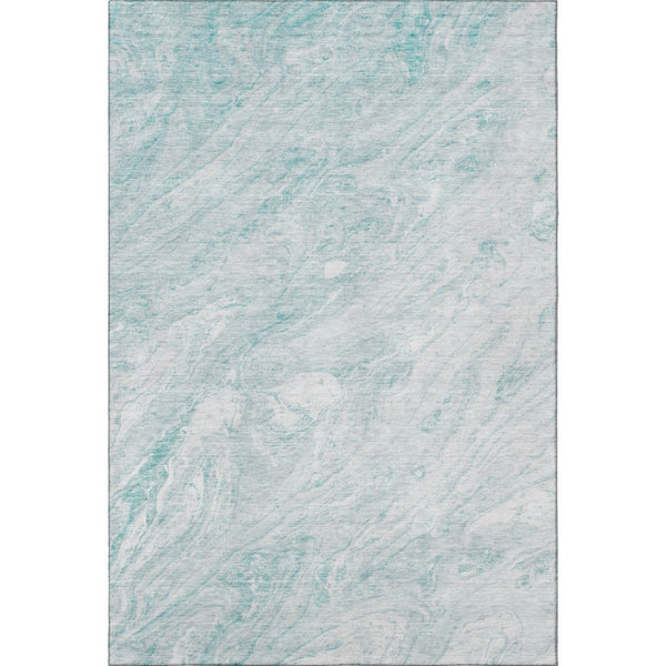 HomeRoots 5' X 8' Teal and Ivory Abstract Area Rug - Washable, UV Protected, Stylish, Durable for Homes 653466