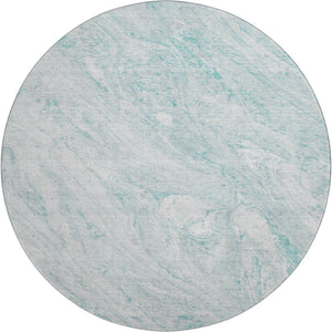 HomeRoots 8' Teal And Ivory Abstract Round Rug - Washable, UV-Protected, Durable for High-Traffic Areas! 653467