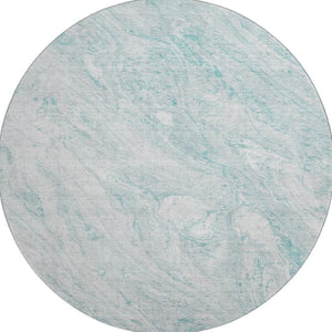 HomeRoots 8' Teal And Ivory Abstract Round Rug - Washable, UV-Protected, Durable for High-Traffic Areas! 653467