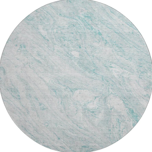 HomeRoots 8' Teal And Ivory Abstract Round Rug - Washable, UV-Protected, Durable for High-Traffic Areas! 653467