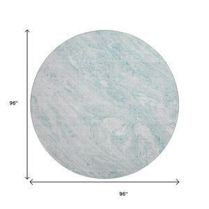 HomeRoots 8' Teal And Ivory Abstract Round Rug - Washable, UV-Protected, Durable for High-Traffic Areas! 653467